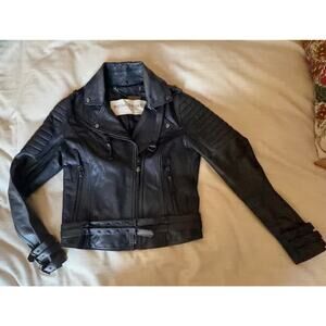 Auth Boda Skins Women Biker Napa Black Leather Jacket XS Moto Rock Roll